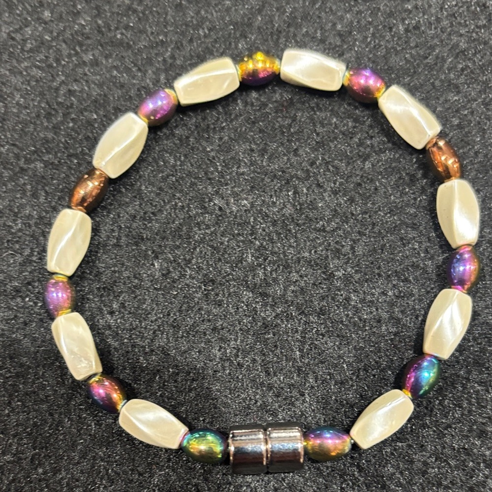 Iridescent and Cream Beaded Bracelet #22